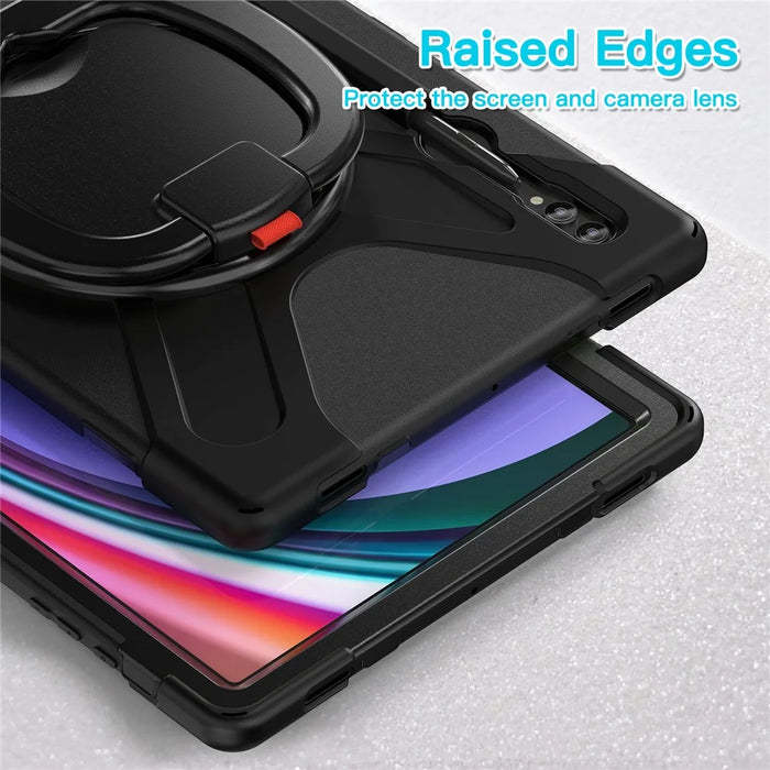 For Samsung Galaxy Tab S10 Ultra X920 / S9 Ultra X910 / S8 Ultra X900 / X906 PC+ Silicone Tablet Case Drop-Proof Rotating Kickstand Cover - Black - 7