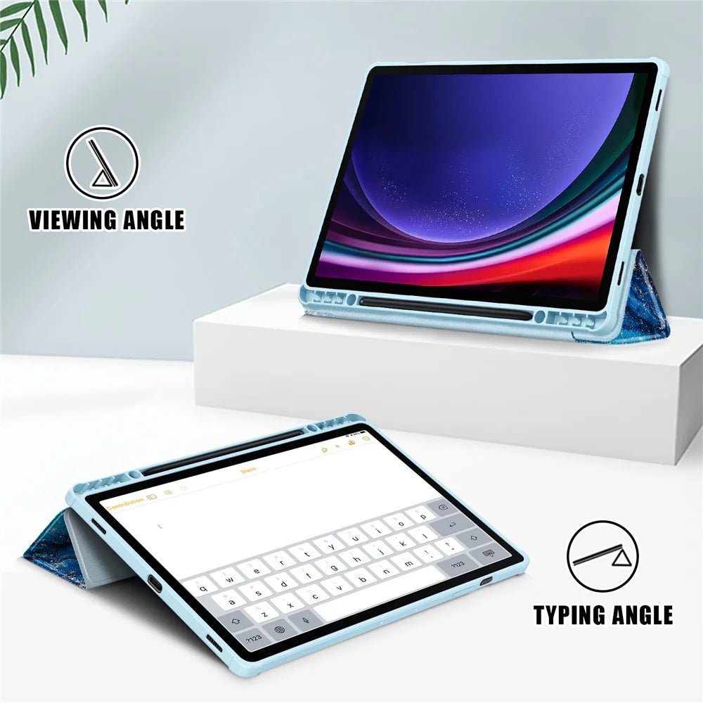 For Samsung Galaxy Tab S10+ Wi-Fi SM-X820 SM-X826B / Tab S9+ (SM-X810 / SM-X816B / SM-X818U) Tablet Case TPU+Acrylic+PU Leather Cover with Tri-Fold Stand - Wave - 3