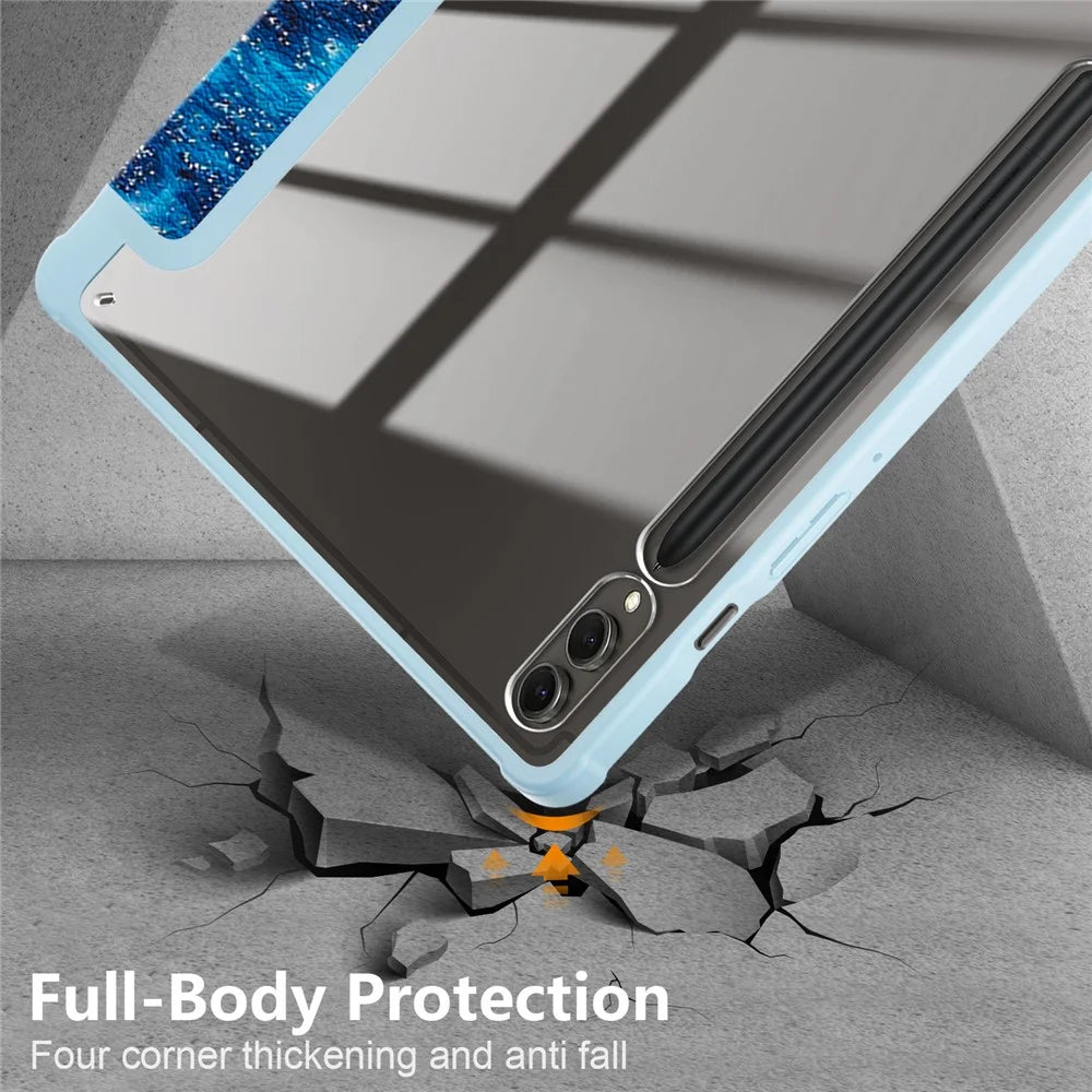 For Samsung Galaxy Tab S10+ Wi-Fi SM-X820 SM-X826B / Tab S9+ (SM-X810 / SM-X816B / SM-X818U) Tablet Case TPU+Acrylic+PU Leather Cover with Tri-Fold Stand - Wave - 7