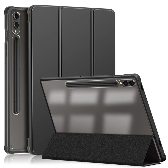 For Samsung Galaxy Tab S10+ Wi-Fi SM-X820 SM-X826B / Tab S9+ (SM-X810 / SM-X816B / SM-X818U) Pen Slot Tablet Case Tri-Fold Stand TPU+Acrylic+PU Leather Cover - Black - 1