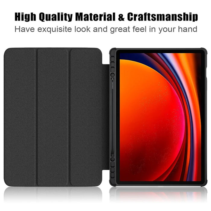 For Samsung Galaxy Tab S10+ Wi-Fi SM-X820 SM-X826B / Tab S9+ (SM-X810 / SM-X816B / SM-X818U) Pen Slot Tablet Case Tri-Fold Stand TPU+Acrylic+PU Leather Cover - Black - 2
