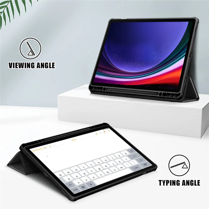 For Samsung Galaxy Tab S10+ Wi-Fi SM-X820 SM-X826B / Tab S9+ (SM-X810 / SM-X816B / SM-X818U) Pen Slot Tablet Case Tri-Fold Stand TPU+Acrylic+PU Leather Cover - Black - 3