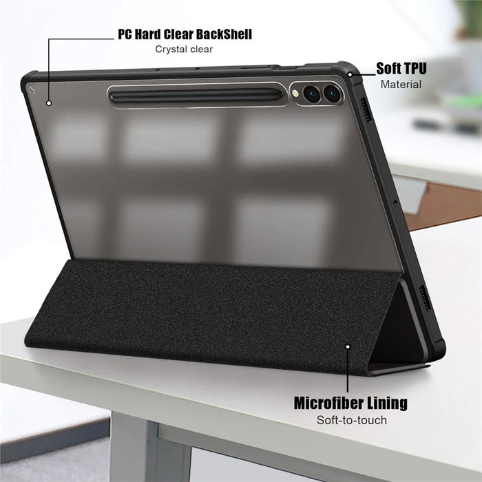 For Samsung Galaxy Tab S10+ Wi-Fi SM-X820 SM-X826B / Tab S9+ (SM-X810 / SM-X816B / SM-X818U) Pen Slot Tablet Case Tri-Fold Stand TPU+Acrylic+PU Leather Cover - Black - 6