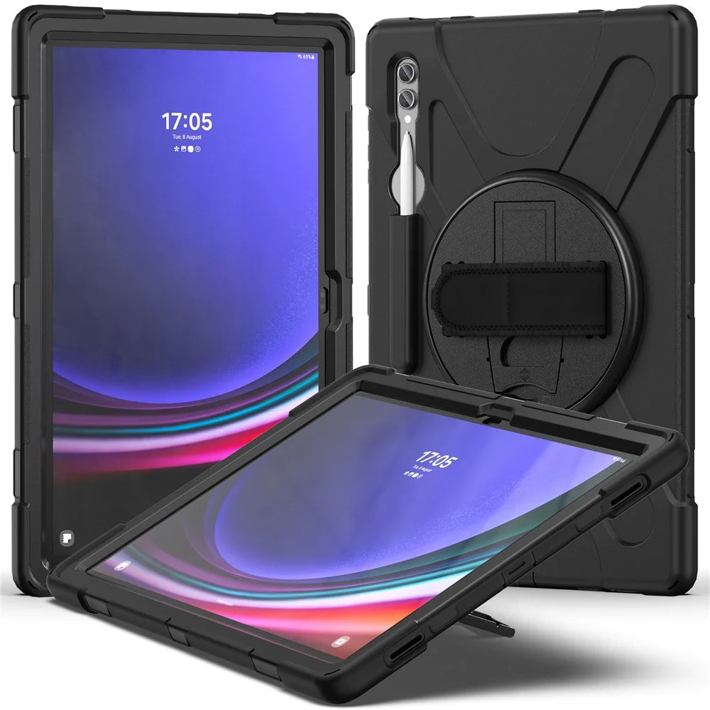For Samsung Galaxy Tab S10 Ultra X920 / S9 Ultra X910 / S8 Ultra X900 / X906 PC+Silicone Kickstand Tablet Case with Hand Band - Black - 2