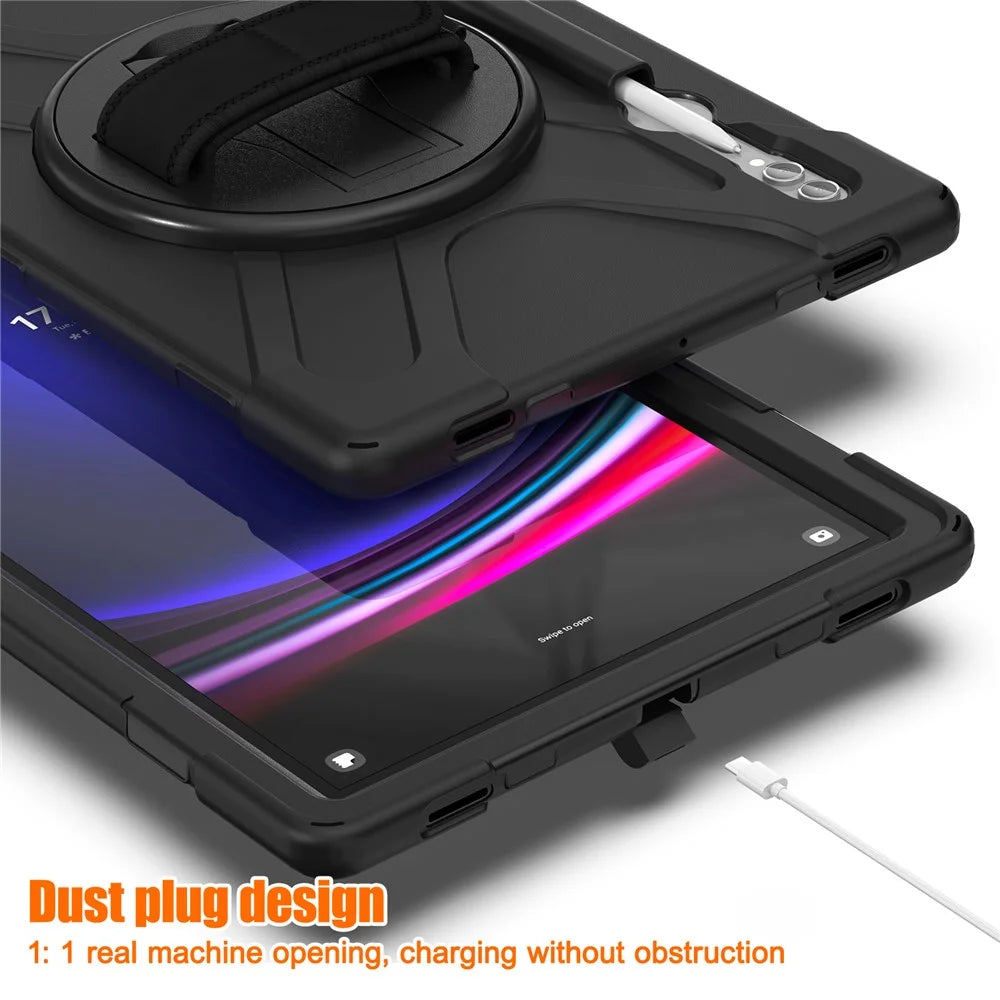 For Samsung Galaxy Tab S10 Ultra X920 / S9 Ultra X910 / S8 Ultra X900 / X906 PC+Silicone Kickstand Tablet Case with Hand Band - Black - 3