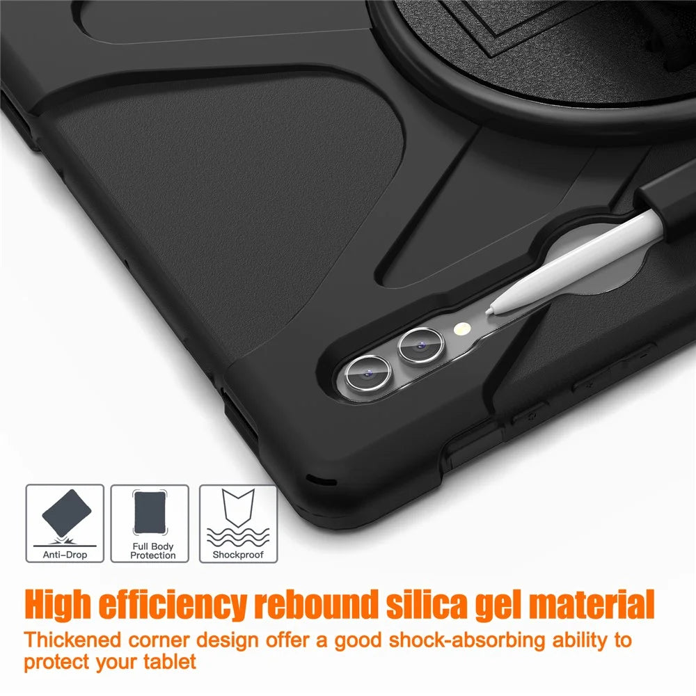 For Samsung Galaxy Tab S10 Ultra X920 / S9 Ultra X910 / S8 Ultra X900 / X906 PC+Silicone Kickstand Tablet Case with Hand Band - Black - 4