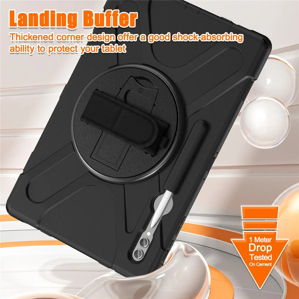 For Samsung Galaxy Tab S10 Ultra X920 / S9 Ultra X910 / S8 Ultra X900 / X906 PC+Silicone Kickstand Tablet Case with Hand Band - Black - 6