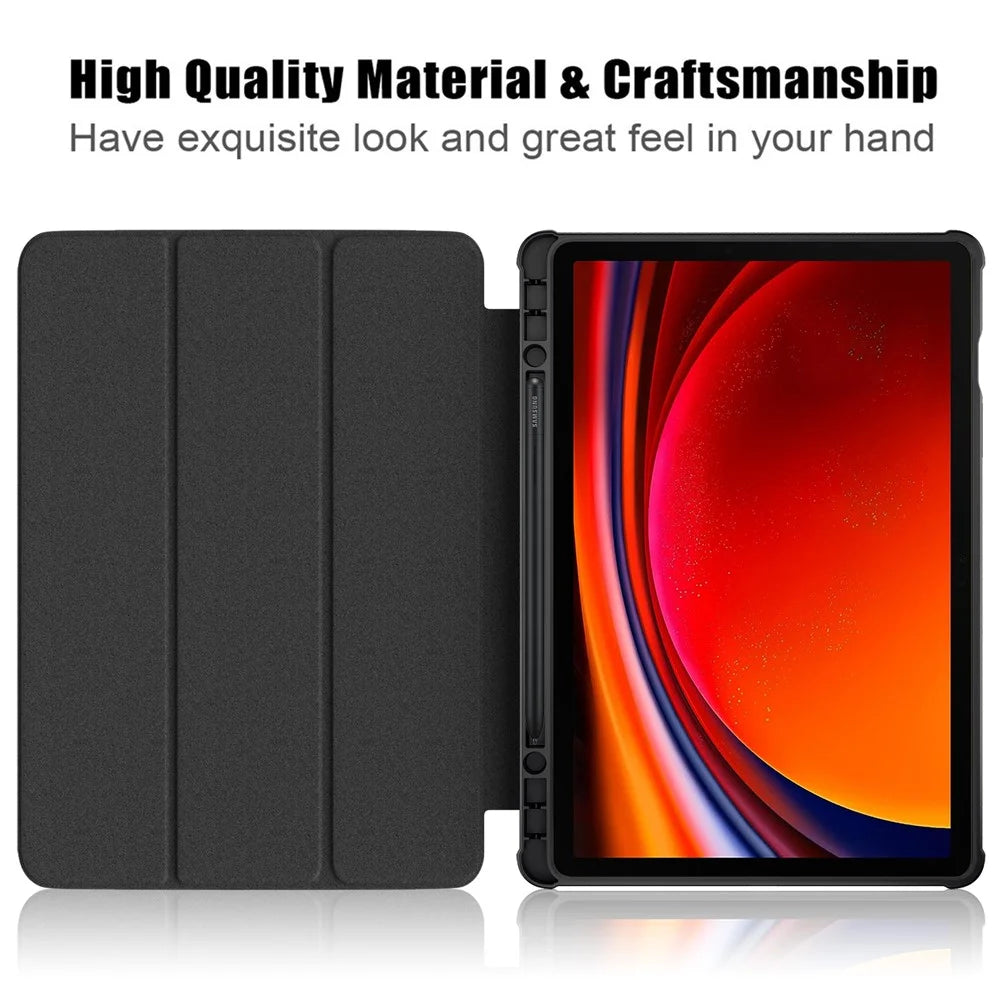 For Samsung Galaxy Tab S9 (SM-X710 / SM-X716B / SM-X718U) Tri-fold Stand Tablet Case Pattern Printing PU+TPU+Acrylic Protective Cover with Pen Slot - Galaxy - 2