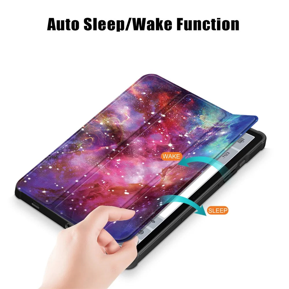For Samsung Galaxy Tab S9 (SM-X710 / SM-X716B / SM-X718U) Tri-fold Stand Tablet Case Pattern Printing PU+TPU+Acrylic Protective Cover with Pen Slot - Galaxy - 4