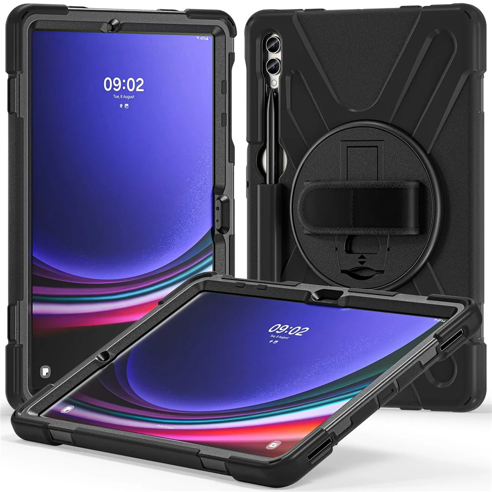 For Samsung Galaxy Tab S10+ X826 / S9 FE+ / S9+ / S8+ / S7+ Wrist Strap Tablet Case Anti-Scratch PC+Silicone Kickstand Cover - Black - 2
