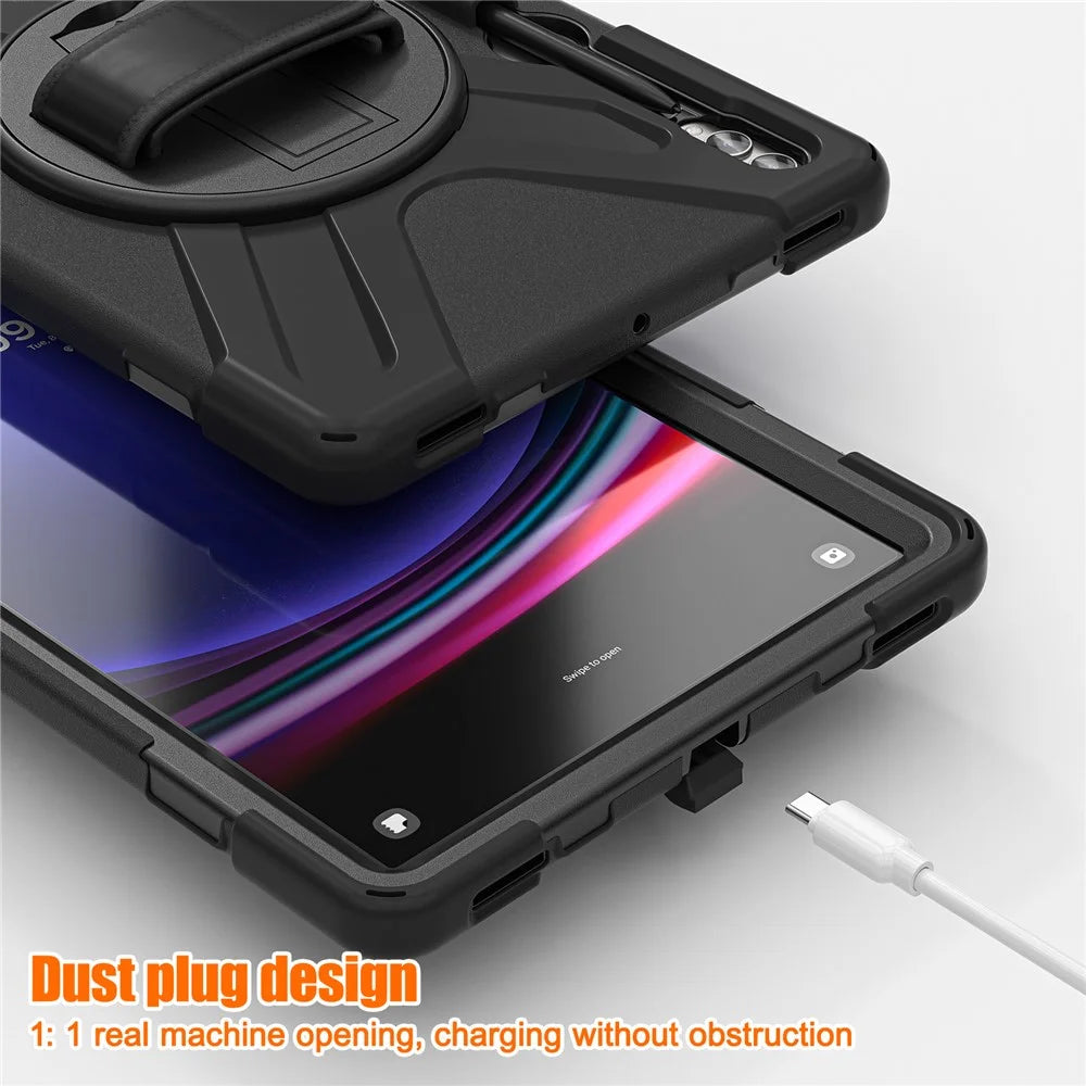 For Samsung Galaxy Tab S10+ X826 / S9 FE+ / S9+ / S8+ / S7+ Wrist Strap Tablet Case Anti-Scratch PC+Silicone Kickstand Cover - Black - 3