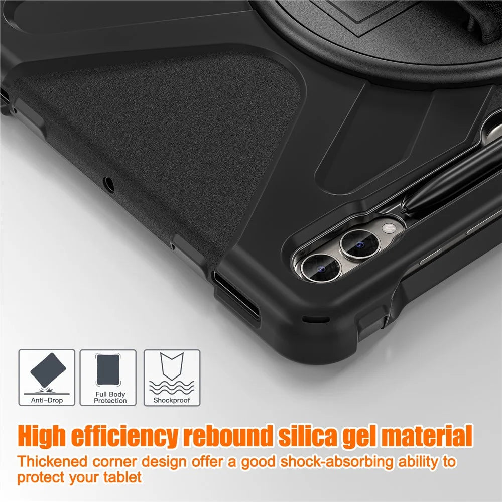For Samsung Galaxy Tab S10+ X826 / S9 FE+ / S9+ / S8+ / S7+ Wrist Strap Tablet Case Anti-Scratch PC+Silicone Kickstand Cover - Black - 4