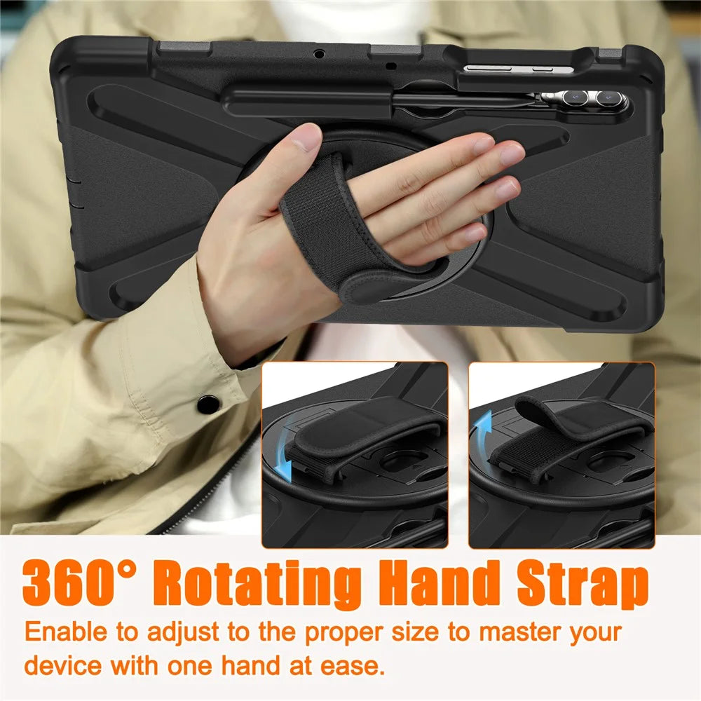 For Samsung Galaxy Tab S10+ X826 / S9 FE+ / S9+ / S8+ / S7+ Wrist Strap Tablet Case Anti-Scratch PC+Silicone Kickstand Cover - Black - 5