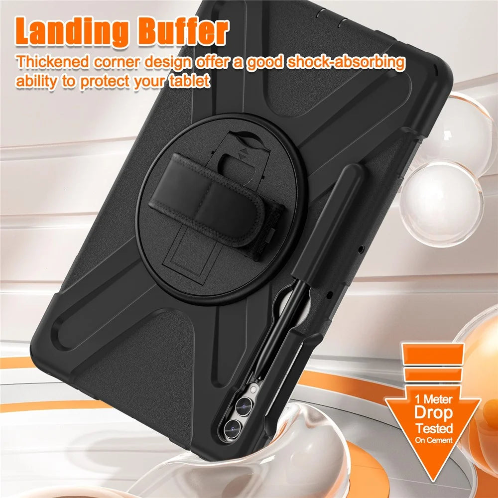 For Samsung Galaxy Tab S10+ X826 / S9 FE+ / S9+ / S8+ / S7+ Wrist Strap Tablet Case Anti-Scratch PC+Silicone Kickstand Cover - Black - 6