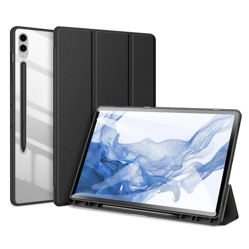 DUX DUCIS TOBY Series For Samsung Galaxy Tab S9 FE+ Tablet Leather Case Tri-fold Stand Cover with Pen Slot - Black - 1