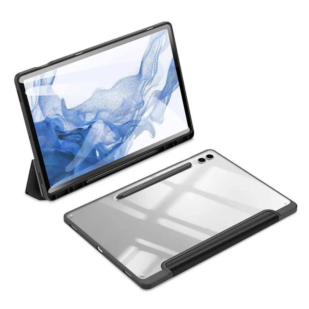 DUX DUCIS TOBY Series For Samsung Galaxy Tab S9 FE+ Tablet Leather Case Tri-fold Stand Cover with Pen Slot - Black - 2