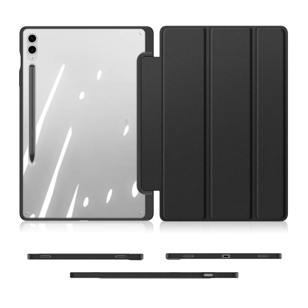DUX DUCIS TOBY Series For Samsung Galaxy Tab S9 FE+ Tablet Leather Case Tri-fold Stand Cover with Pen Slot - Black - 4
