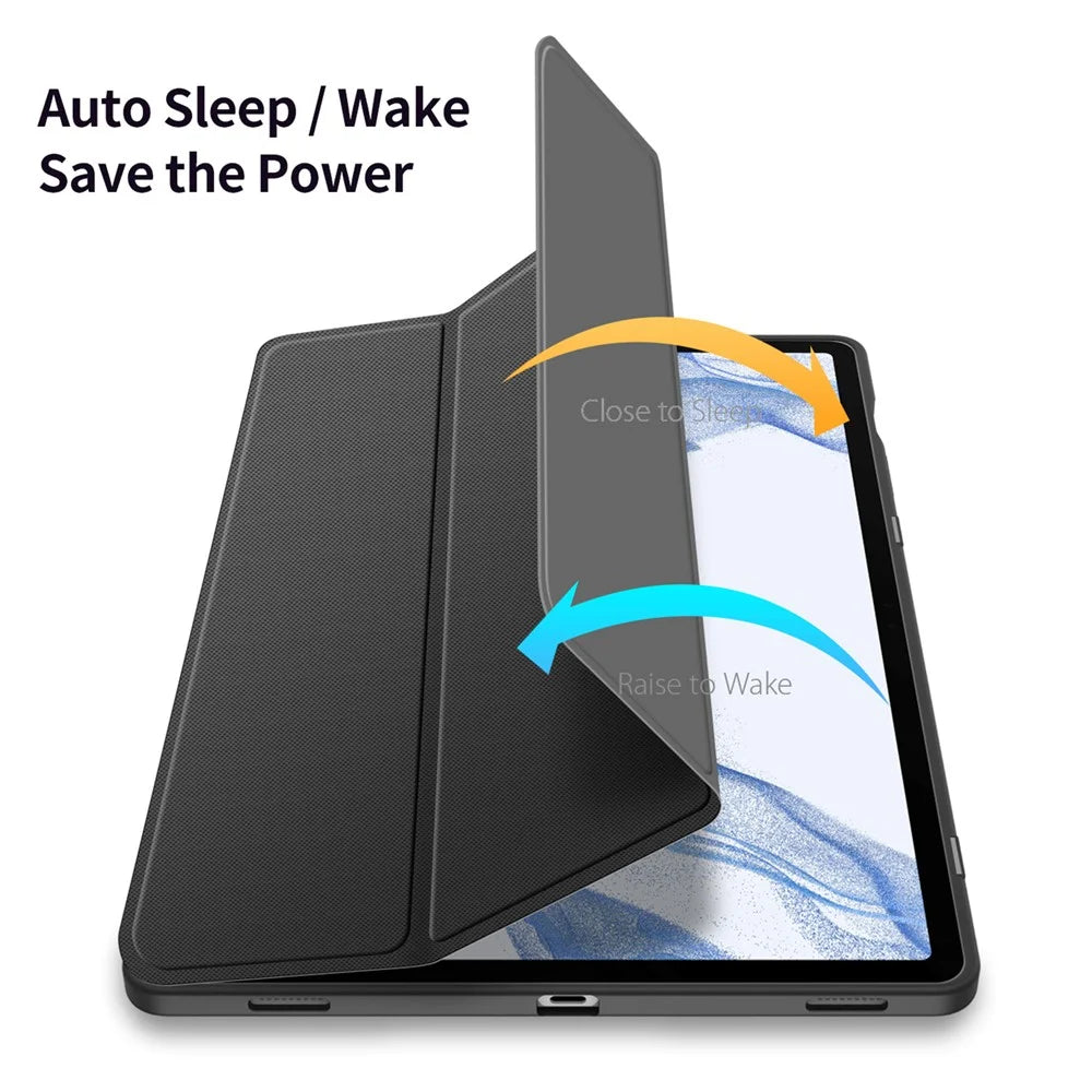 DUX DUCIS TOBY Series For Samsung Galaxy Tab S9 FE+ Tablet Leather Case Tri-fold Stand Cover with Pen Slot - Black - 6