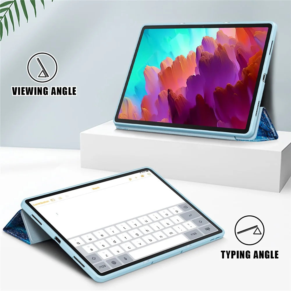 For Lenovo Lenovo Tab P12 TB371FC Pattern Printing Tri-fold Stand Tablet Cover PU Leather +TPU Tablet Case - Sea Wave - 3