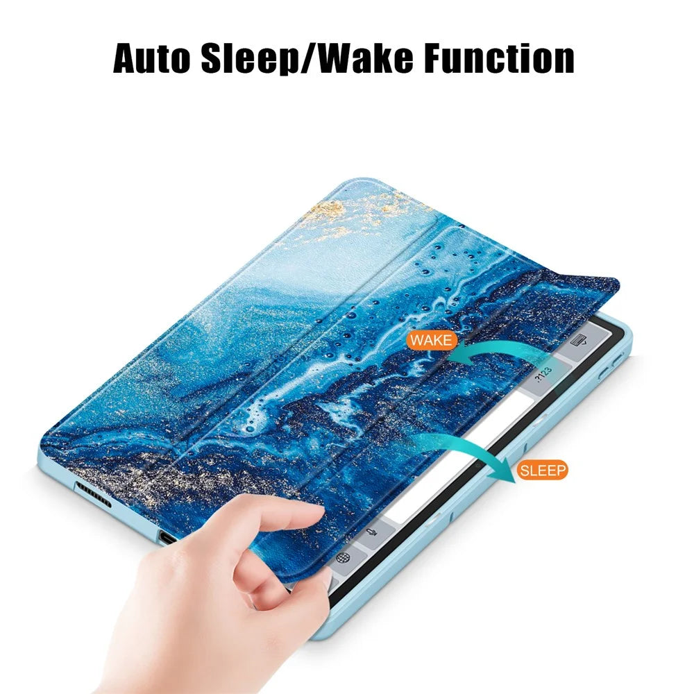 For Lenovo Lenovo Tab P12 TB371FC Pattern Printing Tri-fold Stand Tablet Cover PU Leather +TPU Tablet Case - Sea Wave - 4