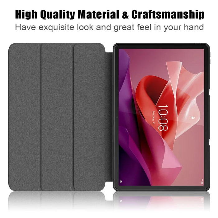 For Lenovo Tab P12 / P12 Pro Gen 2 TB371FC Trifold Stand Solid Color Smart Case PU Leather+TPU Tablet Cover - Black - 2