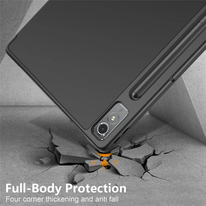 For Lenovo Tab P12 / P12 Pro Gen 2 TB371FC Trifold Stand Solid Color Smart Case PU Leather+TPU Tablet Cover - Black - 7
