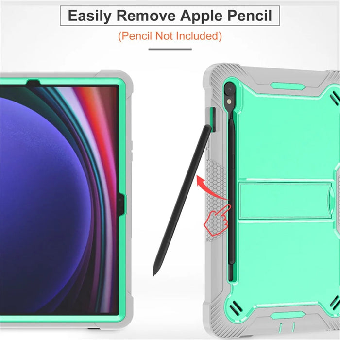 Kickstand Case for Samsung Galaxy Tab S10 FE / S9 FE / S9 Fall Protection Silicone + PC Tablet Cover - Grey+Mint Green - 2