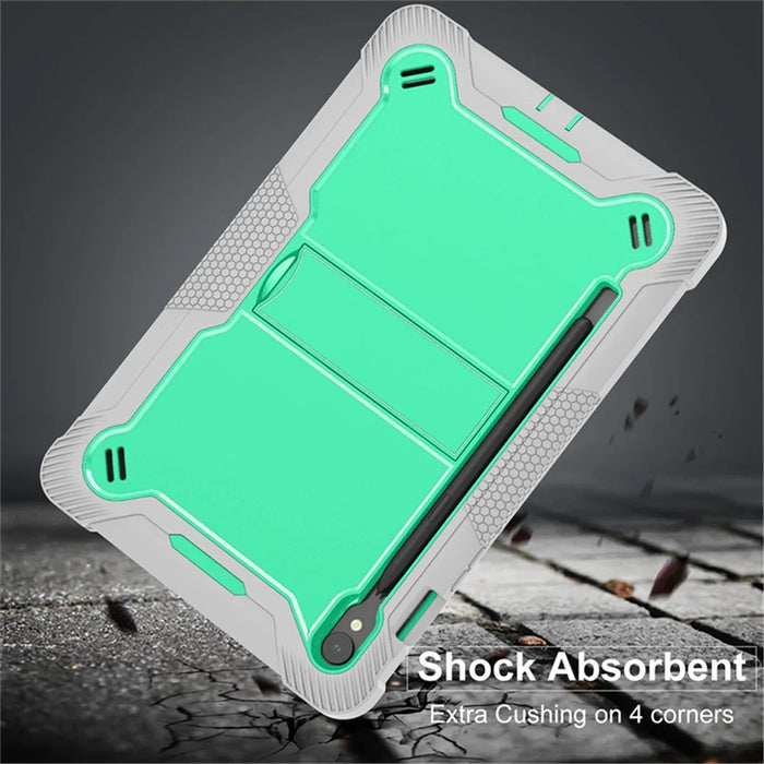 Kickstand Case for Samsung Galaxy Tab S10 FE / S9 FE / S9 Fall Protection Silicone + PC Tablet Cover - Grey+Mint Green - 4