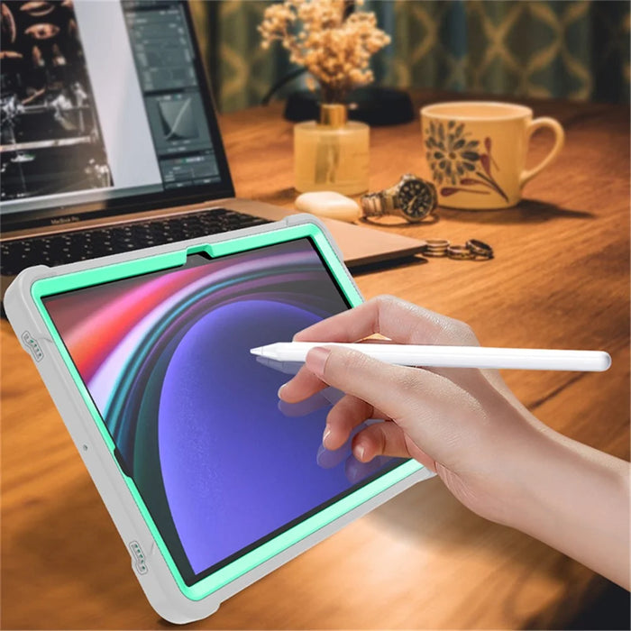 Kickstand Case for Samsung Galaxy Tab S10 FE / S9 FE / S9 Fall Protection Silicone + PC Tablet Cover - Grey+Mint Green - 6