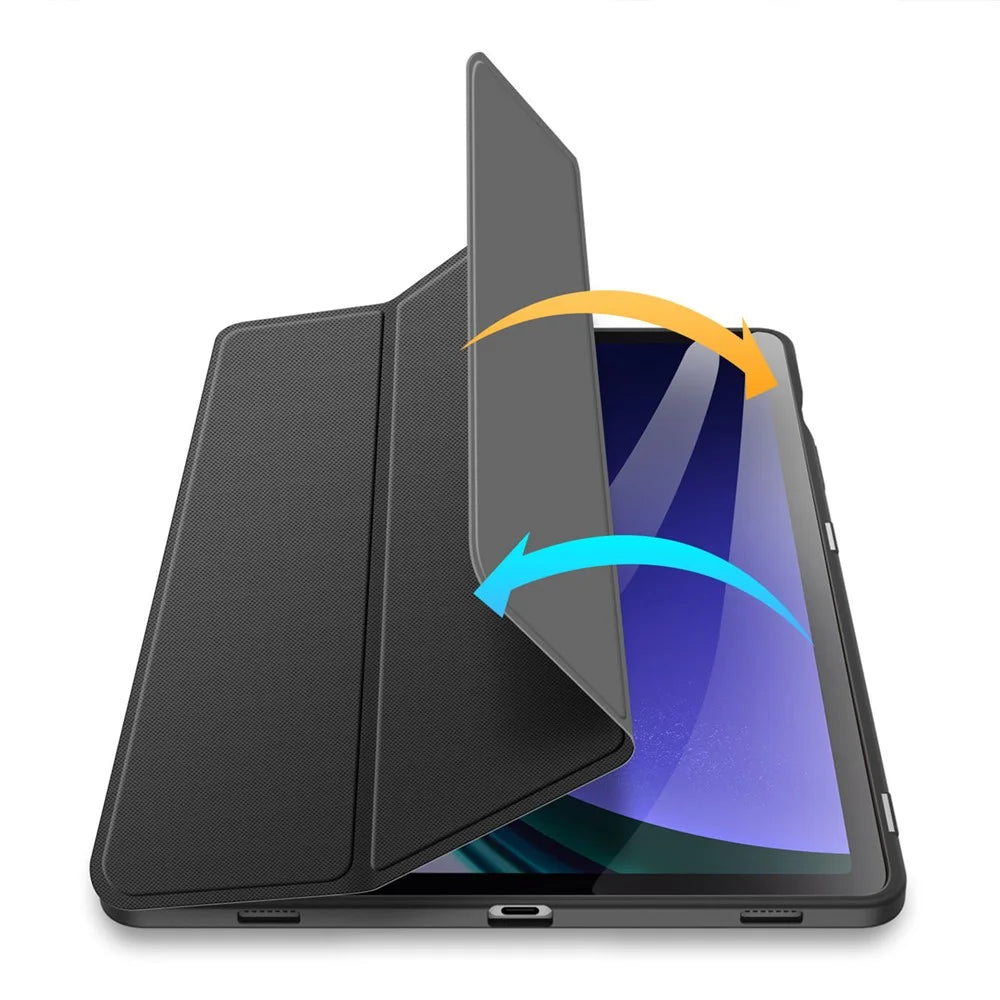 DUX DUCIS TOBY Series For Samsung Galaxy Tab S10 Lite / S10 FE / S9 FE / S9 Tablet Leather Case Tri-Fold Stand Pen Slot Cover - Black - 5