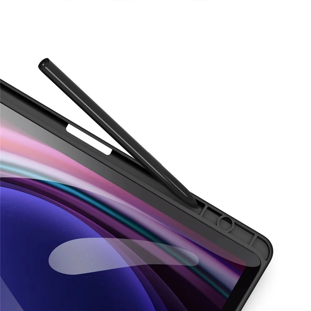 DUX DUCIS TOBY Series For Samsung Galaxy Tab S10 Lite / S10 FE / S9 FE / S9 Tablet Leather Case Tri-Fold Stand Pen Slot Cover - Black - 7