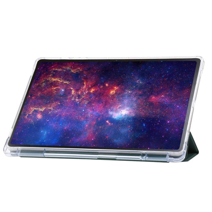 For Samsung Galaxy Tab S9+ Tri-fold Stand Smart Cover PU Leather+Acrylic+TPU Transparent Tablet Case - Midnight Green - 2