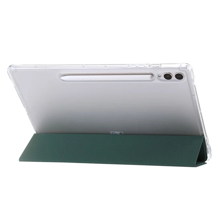 For Samsung Galaxy Tab S9+ Tri-fold Stand Smart Cover PU Leather+Acrylic+TPU Transparent Tablet Case - Midnight Green - 3