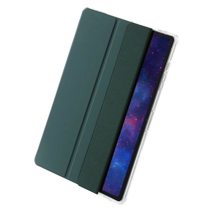 For Samsung Galaxy Tab S9+ Tri-fold Stand Smart Cover PU Leather+Acrylic+TPU Transparent Tablet Case - Midnight Green - 6