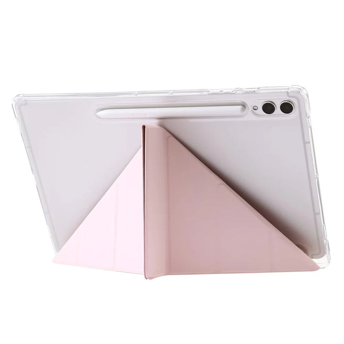 For Samsung Galaxy Tab S9+ Origami Tri-fold Stand Cover PU Leather+Acrylic+TPU Auto Wake / Sleep Tablet Case - Pink - 3