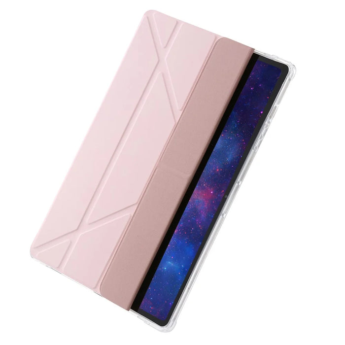 For Samsung Galaxy Tab S9+ Origami Tri-fold Stand Cover PU Leather+Acrylic+TPU Auto Wake / Sleep Tablet Case - Pink - 5