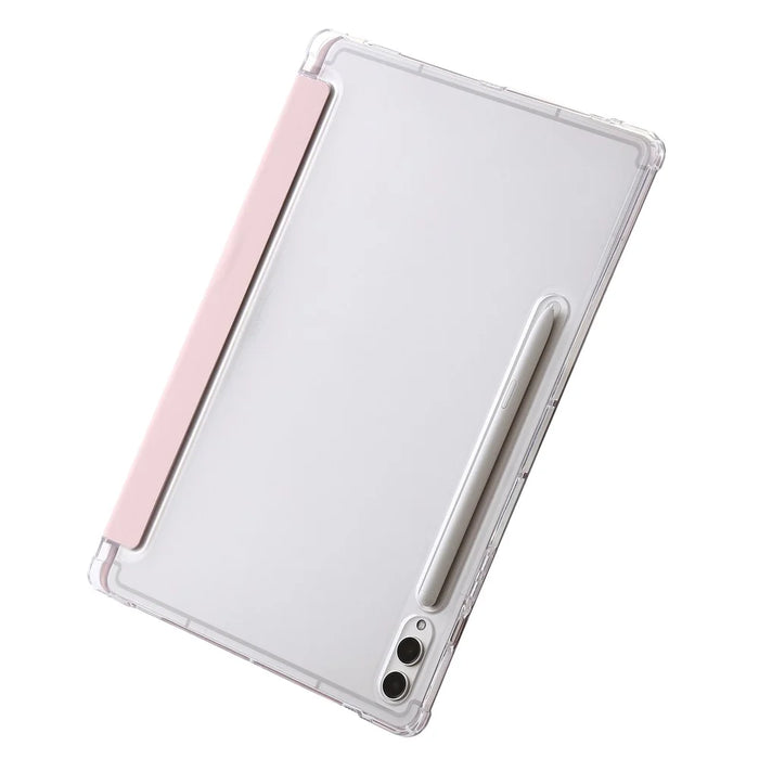 For Samsung Galaxy Tab S9+ Origami Tri-fold Stand Cover PU Leather+Acrylic+TPU Auto Wake / Sleep Tablet Case - Pink - 6