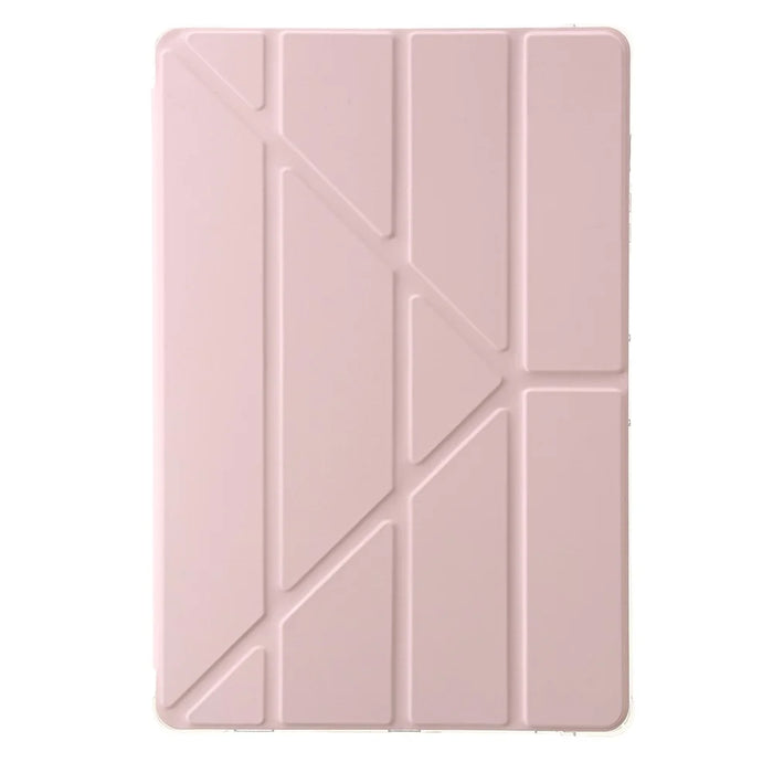 For Samsung Galaxy Tab S9+ Origami Tri-fold Stand Cover PU Leather+Acrylic+TPU Auto Wake / Sleep Tablet Case - Pink - 7