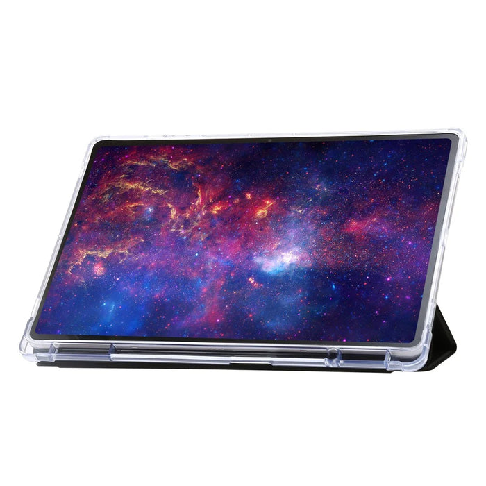 For Samsung Galaxy Tab S9 Ultra Tri-fold Stand Folio Smart Case PU Leather+Acrylic+TPU Clear Tablet Cover - Black - 2