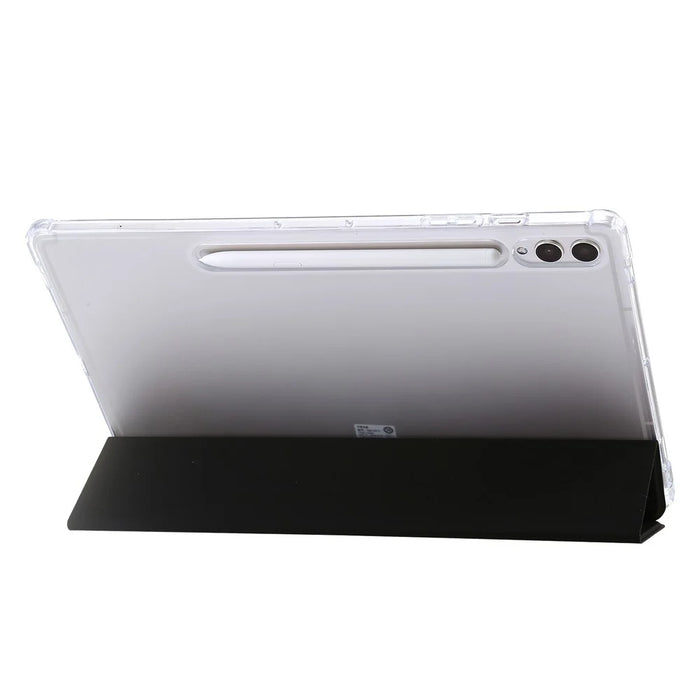 For Samsung Galaxy Tab S9 Ultra Tri-fold Stand Folio Smart Case PU Leather+Acrylic+TPU Clear Tablet Cover - Black - 3