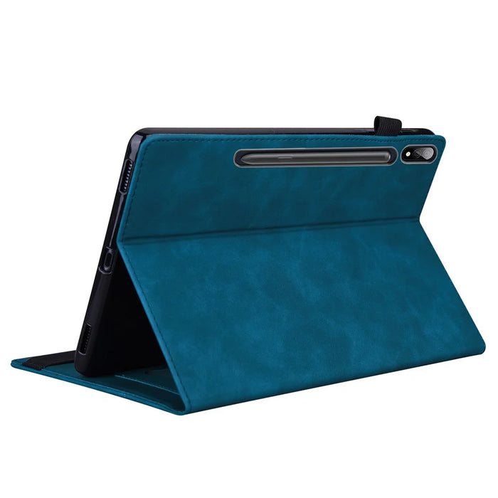 For Samsung Galaxy Tab S9 Ultra PU Leather Tablet Wallet Cover Pencil Holder Loop Tablet Case with Stand - Blue - 4