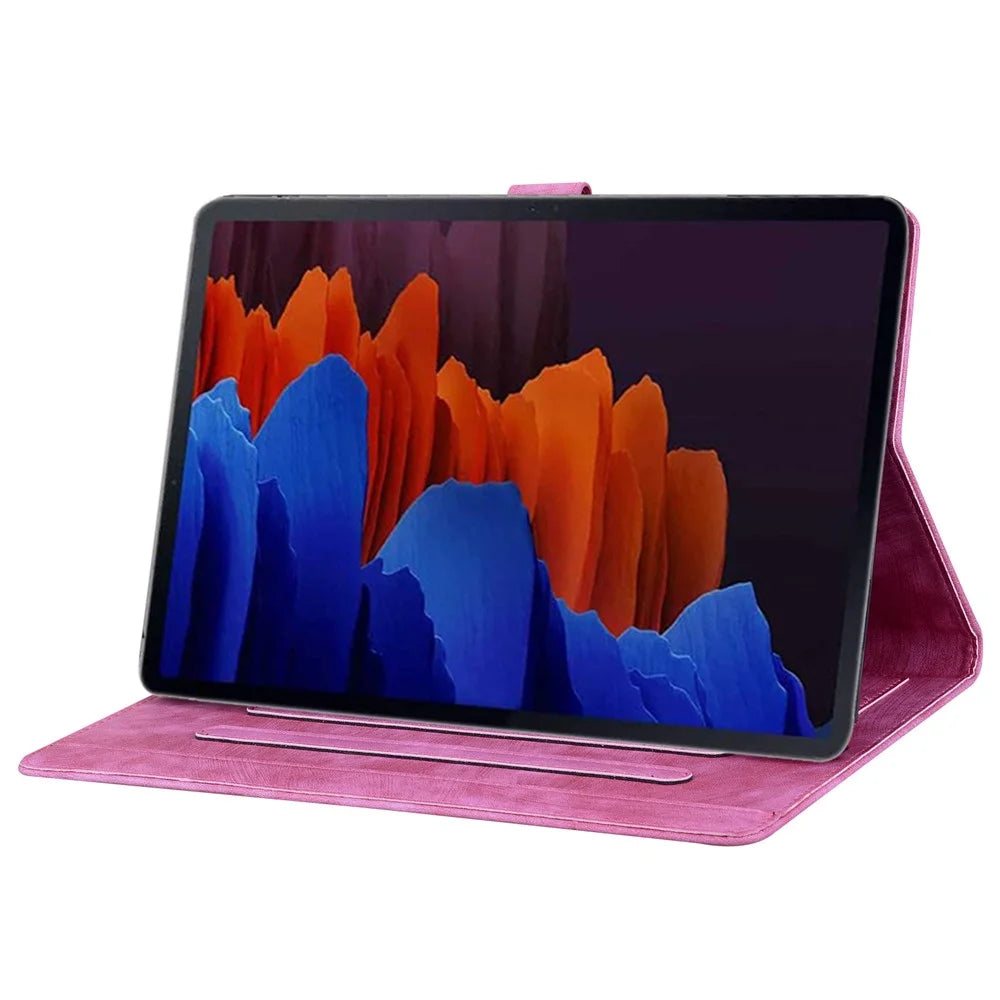 For Samsung Galaxy Tab S9 Ultra Leather Stand Cover Flower Cat Imprinted Tablet Case with Card Slots - Rose - 3