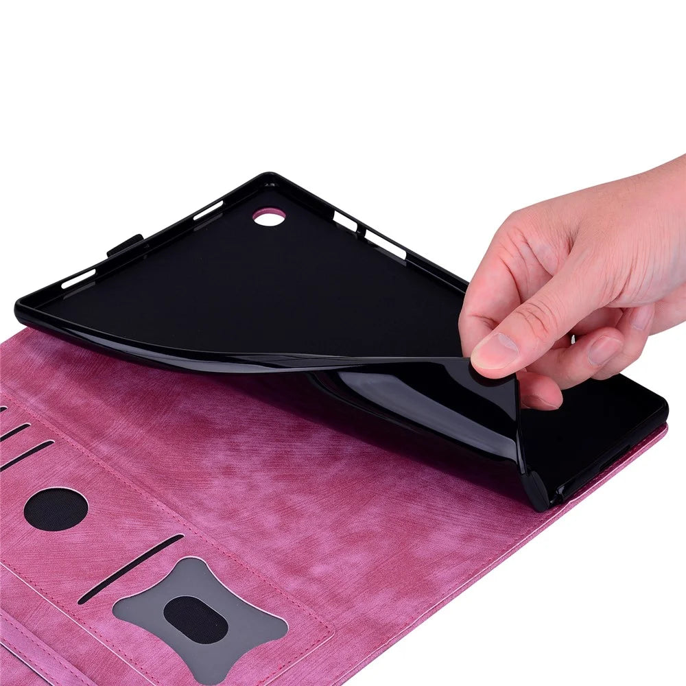 For Samsung Galaxy Tab S9 Ultra Leather Stand Cover Flower Cat Imprinted Tablet Case with Card Slots - Rose - 4