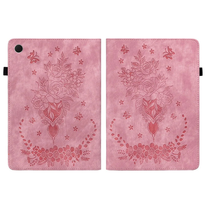 For Samsung Galaxy Tab A9+ PU Leather Card Holder Tablet Cover Butterfly Rose Imprinted Stand Case - Pink - 2