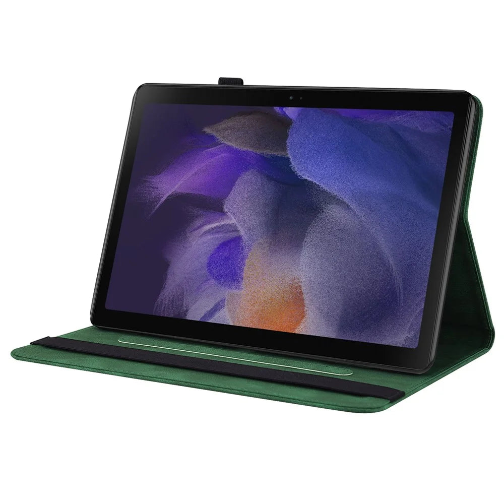 For Samsung Galaxy Tab A9+ Card Holder Tablet Case PU Leather Butterfly Flower Imprinted Stand Cover - Green - 4