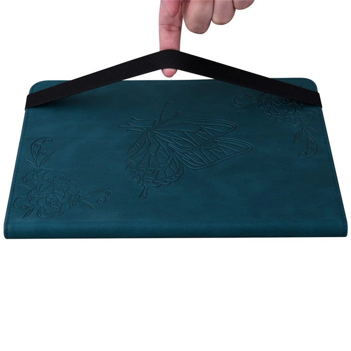 Anti-drop Tablet Case for Nokia T20 PU Leather Butterfly Flower Imprinted Card Holder Stand Cover - Dark Blue - 6