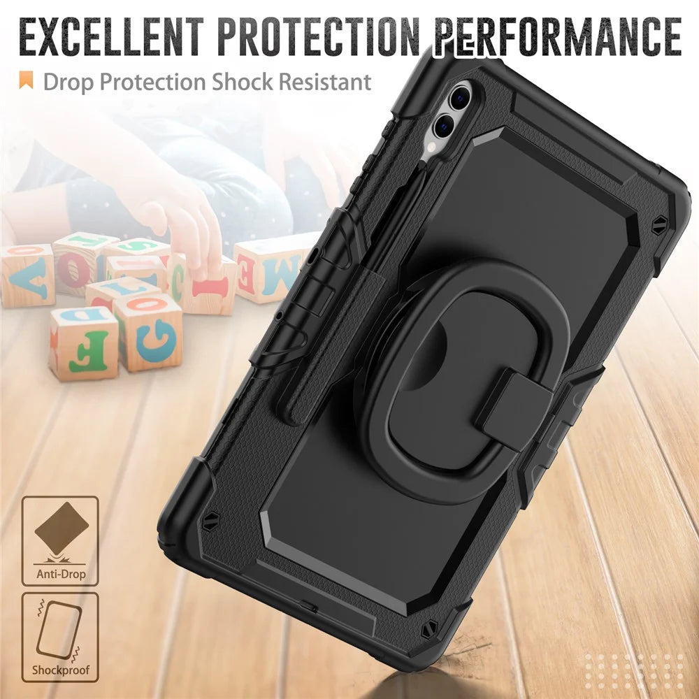 For Samsung Samsung Galaxy Tab S10+ / S9+ SM-X810 / X816B / X818U PC+Silicone Tablet Case Hand Grip Kickstand Cover with Shoulder Strap - Black - 4