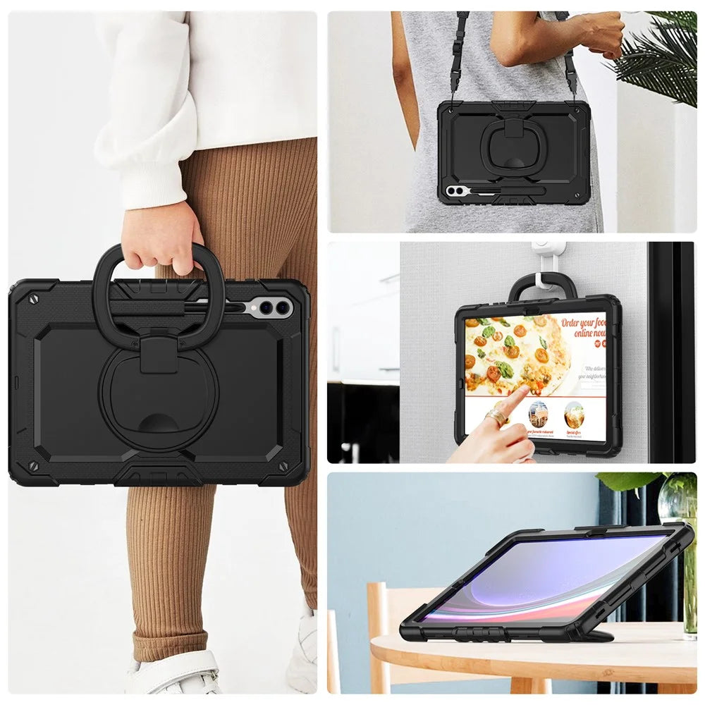For Samsung Samsung Galaxy Tab S10+ / S9+ SM-X810 / X816B / X818U PC+Silicone Tablet Case Hand Grip Kickstand Cover with Shoulder Strap - Black - 6