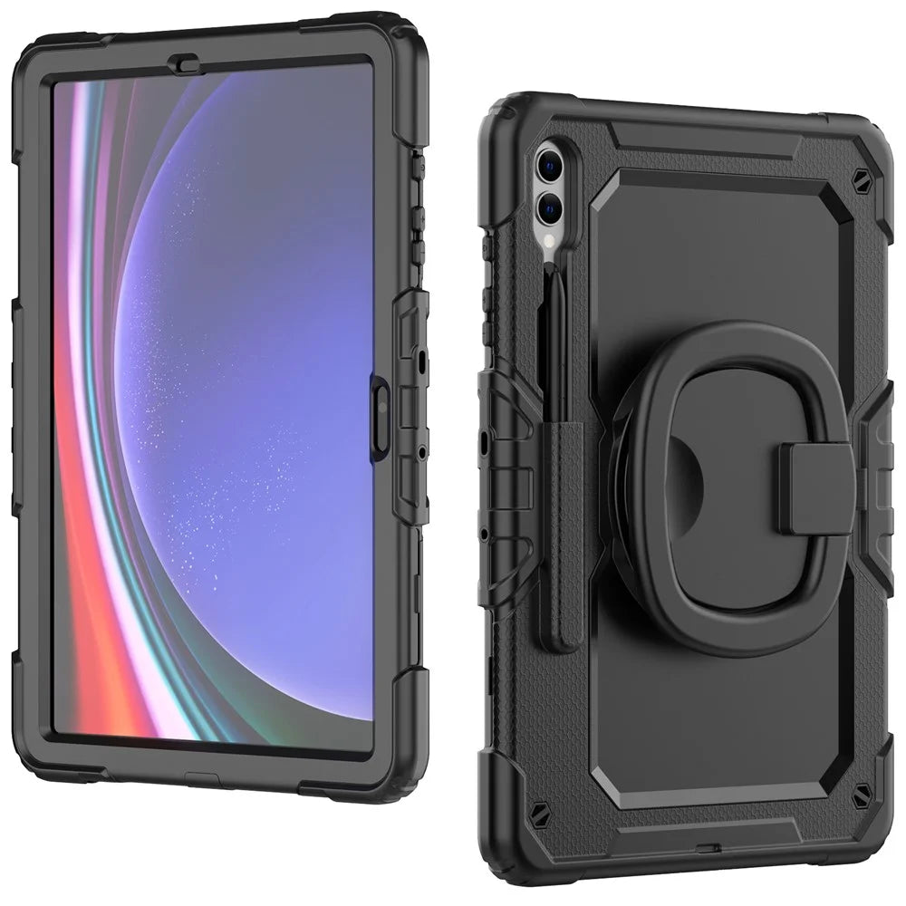 For Samsung Galaxy Tab S10 Ultra / S9 Ultra SM-X910 / X916B / X918U PC+Silicone Drop-Proof Tablet Case Rotary Kickstand with Shoulder Strap - Black - 2