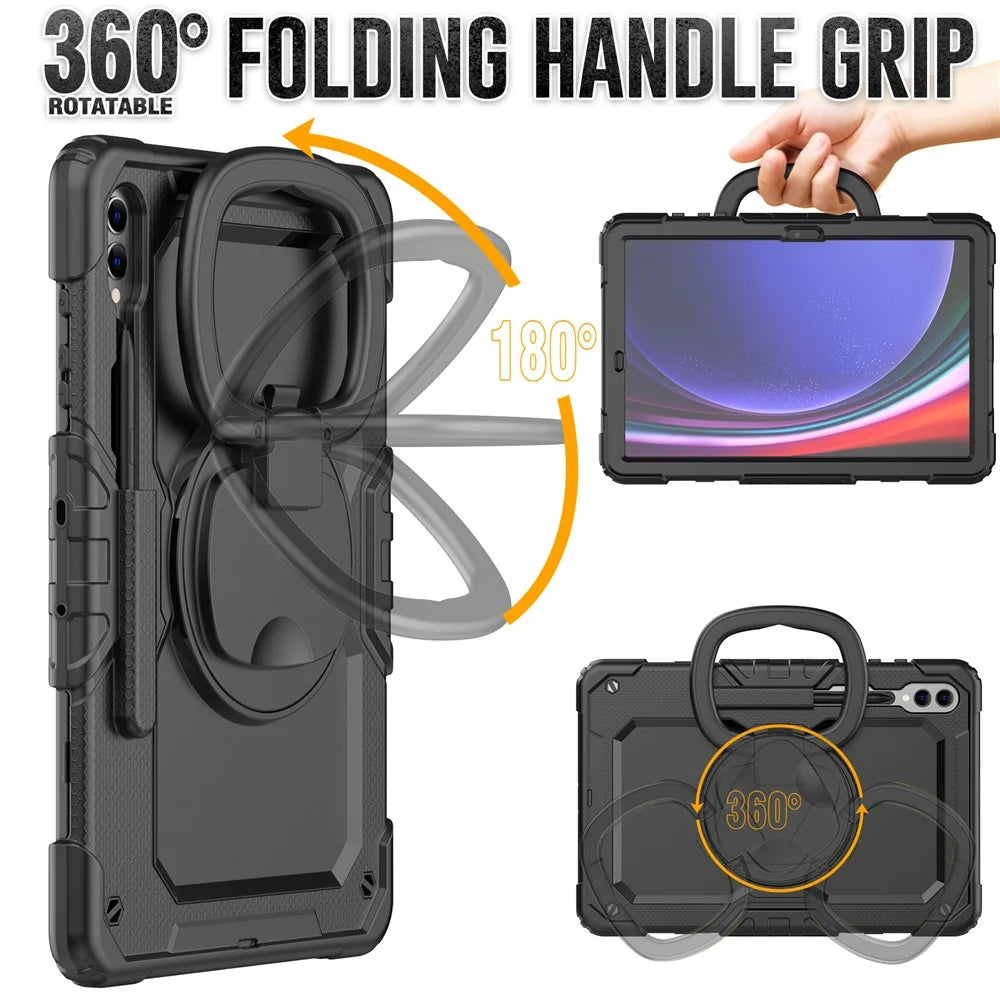 For Samsung Galaxy Tab S10 Ultra / S9 Ultra SM-X910 / X916B / X918U PC+Silicone Drop-Proof Tablet Case Rotary Kickstand with Shoulder Strap - Black - 3